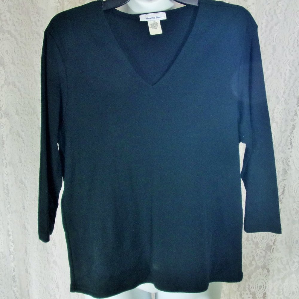 Moving Blue Black Knit V-Neck Top
